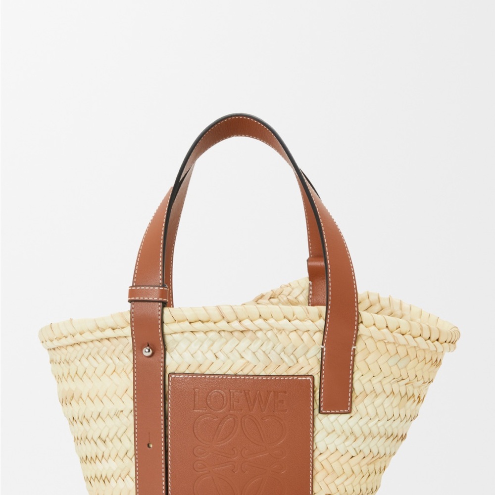 Loewe Tan Leather Straw Tote Bag